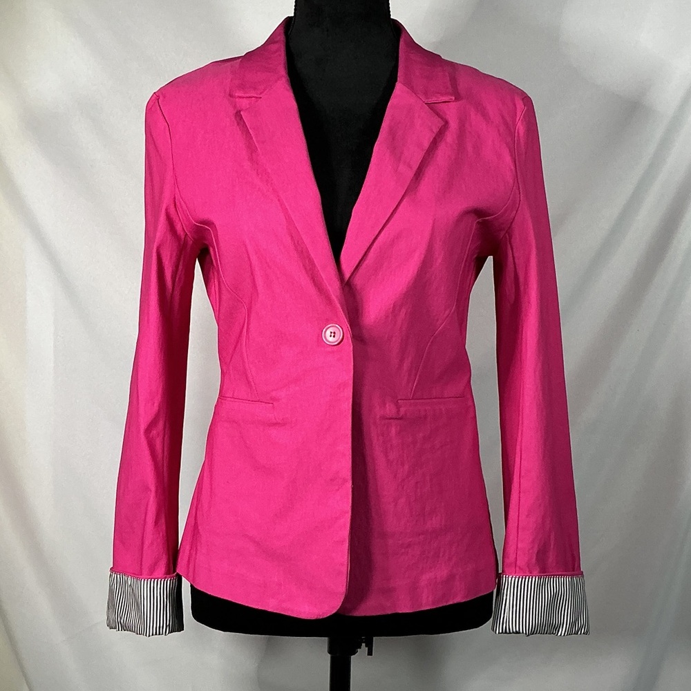 Timing Hot Pink Blazer M Striped Cuffs Business Casual Office Barbiecore Jacket